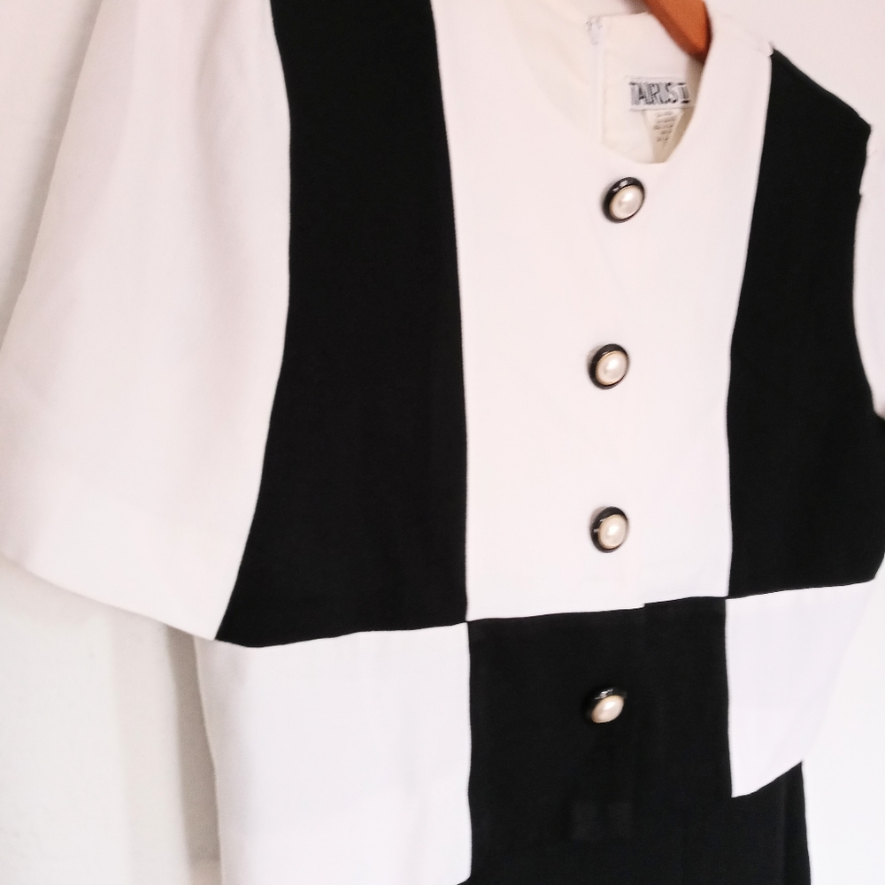 Black and White Colorblock Button-Front Dress